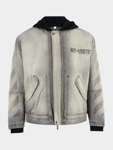 Off-White Sun-Faded Grey Aviator Fleece Denim Jacket