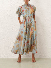 Zimmermann Aqua Palm Floral Billow Maxi Dress