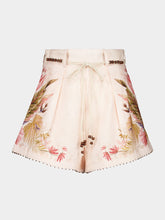 Zimmermann Cream Palm Floral Ascension Tuck Shorts