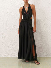 Zimmermann Black Rhiannon Plunge Halter Maxi Dress