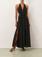 Zimmermann Black Rhiannon Plunge Halter Maxi Dress