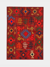 Ornate Red Suzani Kilim Hand-Embroidered Rug