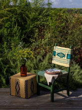 House of Capricorn Handmade Coruche Natural and Blue Reed Ottoman