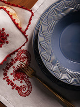 House of Capricorn Hand-Embroidered Teresa White Linen with Red Embroidery Placemat