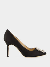 Manolo Blahnik Black Hangisi 90 Satin Jewel Buckle Pumps