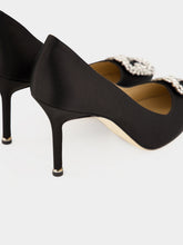 Manolo Blahnik Black Hangisi 90 Satin Jewel Buckle Pumps