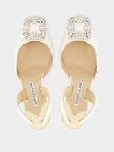 Manolo Blahnik Cream Hangisli Satin Jewel Slingback Pumps