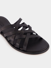 Dragon Diffusion Black Woven Leather Flat Sandals