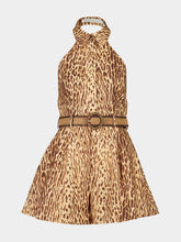 Zimmermann Tan Leopard Linen Halter Playsuit