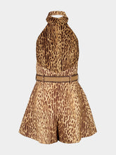 Zimmermann Tan Leopard Linen Halter Playsuit