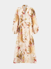 Zimmermann Cream Palm Floral Ascension Plunge Midi Dress