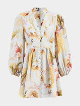 Zimmermann Light Blue Palm Floral Ascension Mini Linen Dress