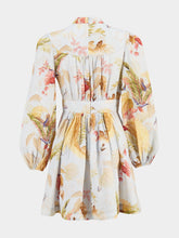 Zimmermann Light Blue Palm Floral Ascension Mini Linen Dress