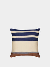 Libeco Marina Stripe Brown Beige and Blue Linen Cushion