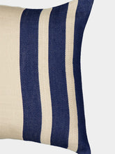 Libeco Marina Stripe Brown Beige and Blue Linen Cushion