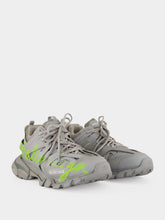 Balenciaga Grey and Neon Yellow Track Signature Sneakers
