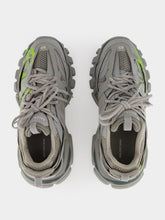 Balenciaga Grey and Neon Yellow Track Signature Sneakers