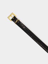 Saint Laurent Black Cassandre Thin Crocodile-Embossed Belt