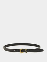Saint Laurent Cassandre Thin Belt with Square Buckle in Black Grained Leather