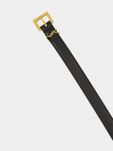 Saint Laurent Cassandre Thin Belt with Square Buckle in Black Grained Leather