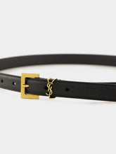 Saint Laurent Cassandre Thin Belt with Square Buckle in Black Grained Leather