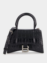 Black Hourglass XS Handbag Crocodile Embossed | PDP - Fashion Clinic