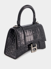 Black Hourglass XS Handbag Crocodile Embossed | PDP - Fashion Clinic