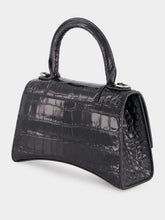 Black Hourglass XS Handbag Crocodile Embossed | PDP - Fashion Clinic