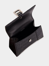 Black Hourglass XS Handbag Crocodile Embossed | PDP - Fashion Clinic