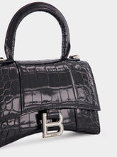 Black Hourglass XS Handbag Crocodile Embossed | PDP - Fashion Clinic