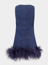 Valentino Garavani Blue V-Neck Sleeveless Denim Dress with Feathers