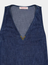 Valentino Garavani Blue V-Neck Sleeveless Denim Dress with Feathers