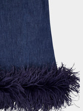 Valentino Garavani Blue V-Neck Sleeveless Denim Dress with Feathers