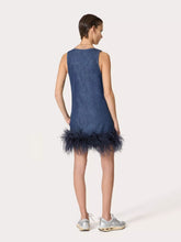 Valentino Garavani Blue V-Neck Sleeveless Denim Dress with Feathers