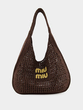 Miu Miu Cocoa Brown Raffia-Effect Woven Hobo Bag