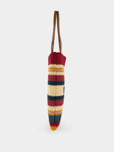 Miu Miu Bordeaux and Natural Raffia-Effect Woven Tote Bag