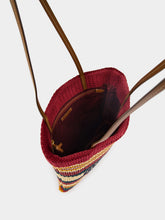 Miu Miu Bordeaux and Natural Raffia-Effect Woven Tote Bag