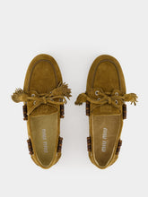 Miu Miu Camel Suede Tassel Deck Shoes