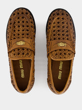 Miu Miu Cognac Woven Leather Penny Loafers
