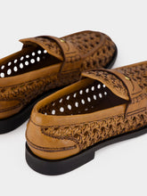Miu Miu Cognac Woven Leather Penny Loafers