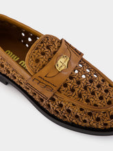 Miu Miu Cognac Woven Leather Penny Loafers