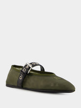 Miu Miu Olive Green Mesh Fabric Ballerinas