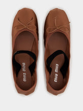 Miu Miu Cocoa Brown Satin Ballerinas with Bow