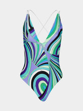 Pucci Iride V-Neck Swimsuit in Verde Lilia Print