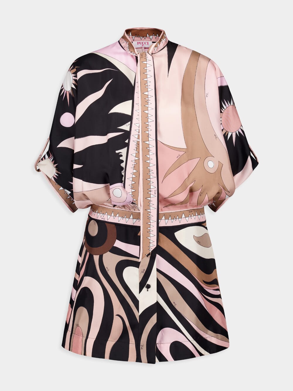 pucci asymmetric dress Stella Print Asymmetric Sleeve Mini Dress