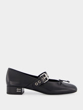 Miu Miu Black Buckled Leather Ballerina Shoes