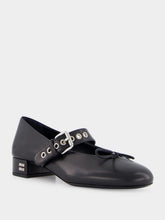 Miu Miu Black Buckled Leather Ballerina Shoes