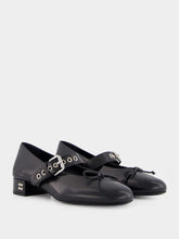 Miu Miu Black Buckled Leather Ballerina Shoes