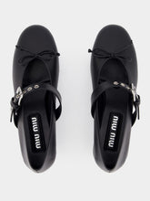Miu Miu Black Buckled Leather Ballerina Shoes