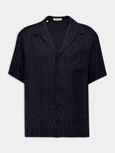 Valentino Garavani Navy Toile Iconographe Pattern Silk Bowling Shirt